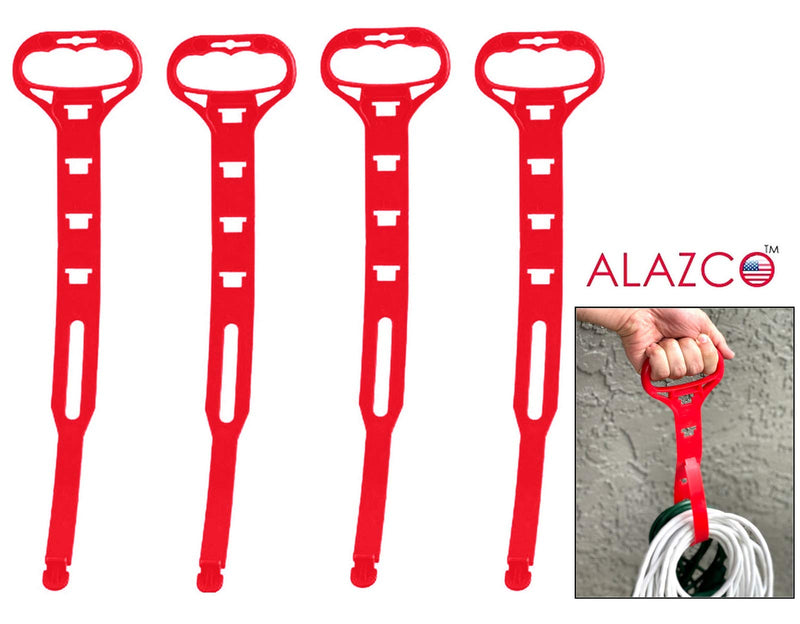  [AUSTRALIA] - 4pc ALAZCO Heavy-Duty Cord Organizer With Carry Strap Handle Hanger - Organize Extension Cords, Cables, Holiday Lights, Hoses, Ropes - Red 4pc (Red)