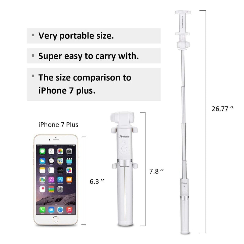  [AUSTRALIA] - Pokanic Selfie Stick Tripod with Wireless Remote Controller Pouch Extendable Adjustable Stand Mount Light-Weight V-Log Compatible with All Apple iPhone, Samsung Galaxy (White) White