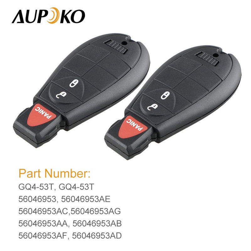  [AUSTRALIA] - Aupoko GQ4-53T Keyless Entry Remote Key Fob, 3 Buttons Smart Key 56046953,56046953AE, 56046953AC,56046953AG, Fits for Dodge Ram 1500 2500 3500-2 PC