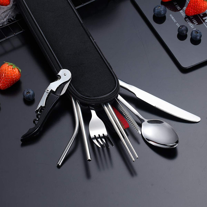  [AUSTRALIA] - Kyraton Portable Flatware, Camping Flatware, Bento Box Flatware, Camping Utensil With a Bottle Openner, Silverware For School/Work/Office/Outdoor, Set of 9 Pieces. KR.BX1010S