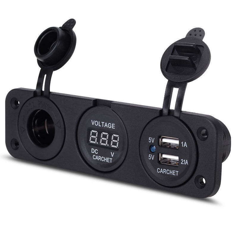  [AUSTRALIA] - Pactrade Marine PJH-RS-0377_A Car Digital Voltmeter Dual USB 2 Port Power Socket Three Hole Panel, Black