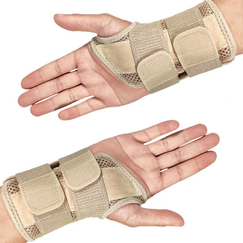  [AUSTRALIA] - NuCamper Wrist Brace Carpal Tunnel Right Left Hand for Men Women, Night Wrist Sleep Supports Splints Arm Stabilizer with Compression Sleeve Adjustable Straps,for Tendonitis Arthritis Pain Relief (Left Hand-Beige, Small/Medium (Pack of 1)) Left Hand-Beige