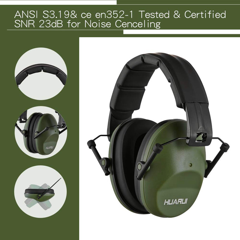  [AUSTRALIA] - Huarui Noise Cancelling Ear Muff for Shooting Hunting, Adjustable Ear Protection Green