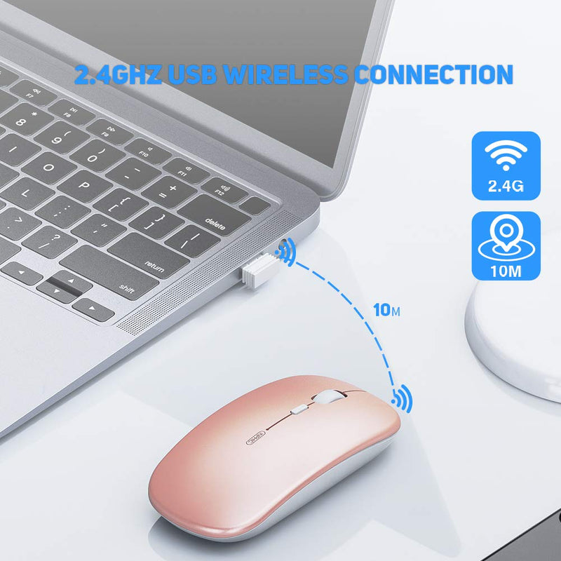 Rechargeable Wireless Mouse,inphic Mute Silent Click Mini Noiseless Optical Mice,Ultra Thin 1600 DPI for Notebook,PC,Laptop,Computer,MacBook (Rose Gold) PM1 Rose Gold - LeoForward Australia