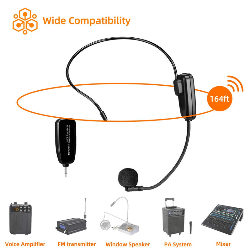  [AUSTRALIA] - Retekess TT123 Wireless Microphone Headset,2.4G Wireless Headset Mic System,164ft,Headset and Handheld 2 in 1,for Voice Amplifier,Window Speaker,PA System,Yoga Fitness(Incompatible Phone,Laptop)