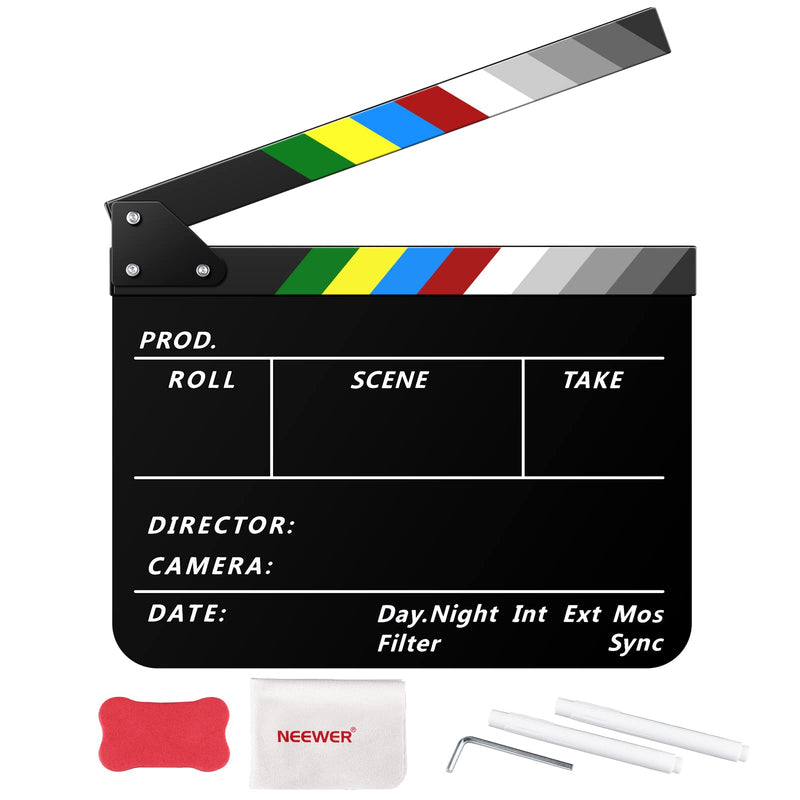  [AUSTRALIA] - NEEWER Acrylic Film Movie Directors Clapper Board Kit, 12"x10" Plastic Movie Theater Cut Action Scene Clapboard with a Magnetic Eraser, 2 Water Based Pens, a Cleaning Cloth & L Shaped Hex Key