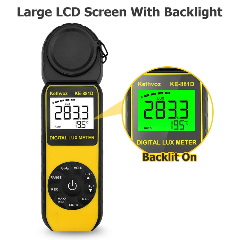  [AUSTRALIA] - Light Meter Foot Candle Lumen Tester, Kethvoz Digital Luxometro Measure Lighting Luminosity Brightness 0.1~400,000 Lux for Photography LED Plant Grow Light Aquarium KE-881D