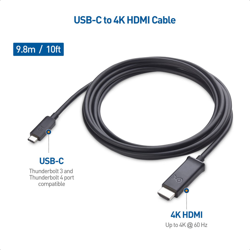  [AUSTRALIA] - Cable Matters Long USB C to HDMI Cable (USB-C to HDMI Cable) Supporting 4K 60Hz and HDR in Black 10 ft - Thunderbolt 4 / USB4 / Thunderbolt 3 Port Compatible with MacBook Pro, Dell XPS 13, Surface Pro 10 Feet