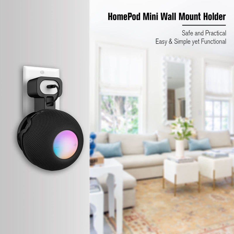  [AUSTRALIA] - HeyMoonTong Outlet Wall Mount Holder Stand Fits for Apple HomePod Mini, A Space-Saving Accessory for HomePod Mini Smart Home Speakers with Cord Management, Hide Messy Wires (Black) Black