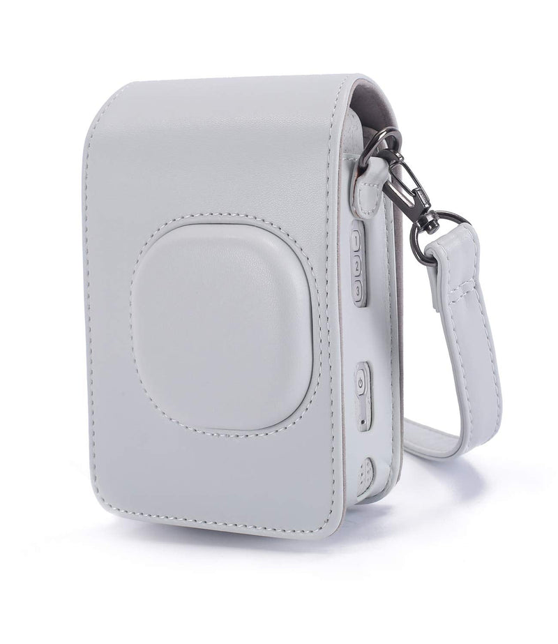  [AUSTRALIA] - Phetium Protective Case Compatible with Instax Mini Liplay Hybrid Instant Camera and Printer, Soft PU Leather Bag with Removable/Adjustable Shoulder Strap (Smokey White) Smokey White