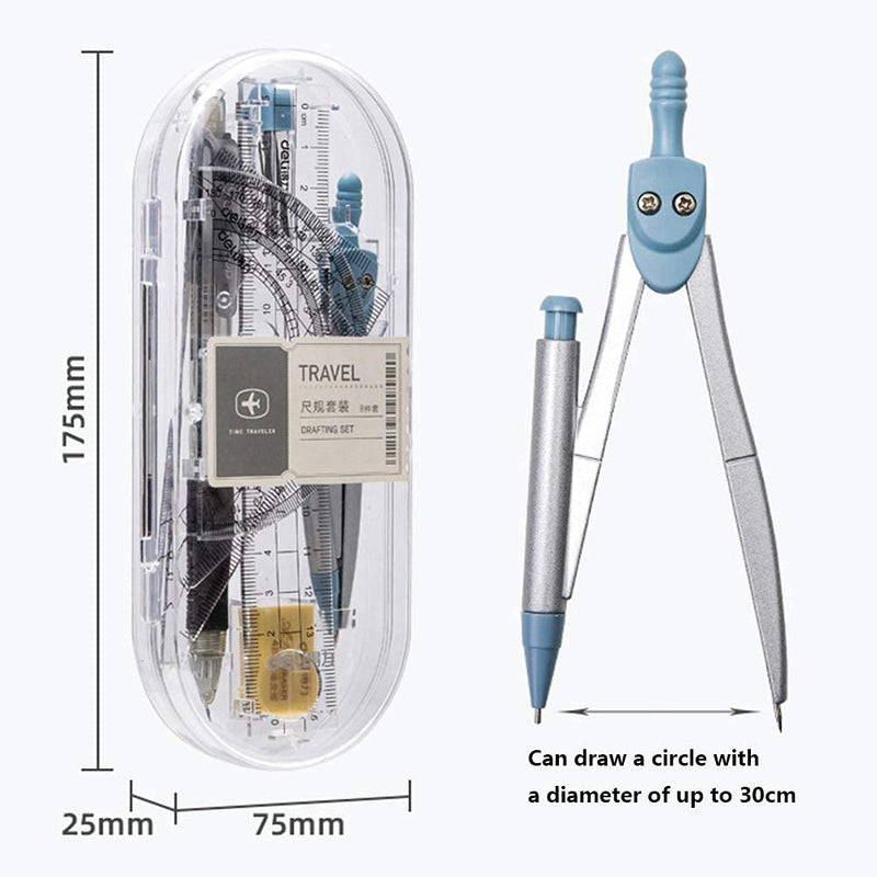 {Updated Version}8pcs Math Geometry Kit Set,Student Supplies Drawing Pencil Compass Includes Protractor Rulers Compass Pencil Lead Refills Eraser Model II - LeoForward Australia