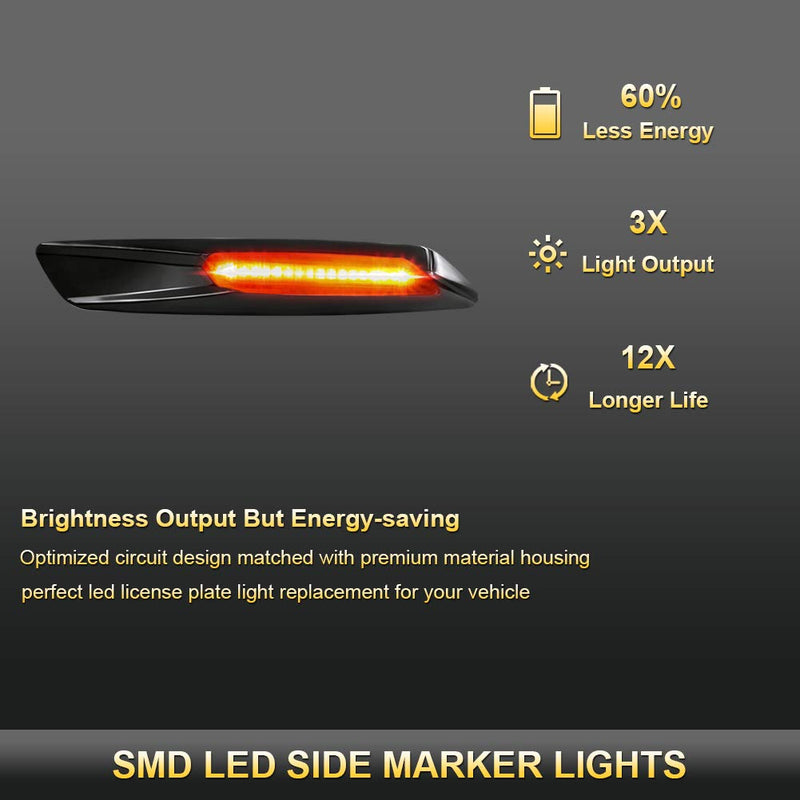 GemPro 2-Pack Amber LED Side Marker Turn Signal Light for BMW 1 3 5 Series E81 E82 E87 E88 E90 E91 E92 E93 E60 E61, Smoke Lens Style Black - LeoForward Australia