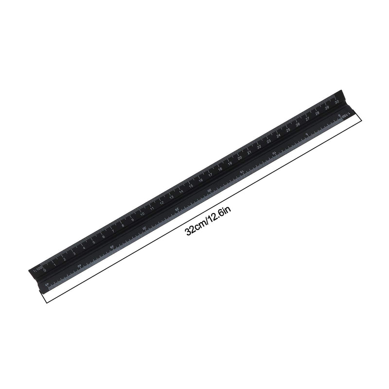 Triangular Scale Ruler 30cm Black Aluminum Alloy Metric Ruler 1:20 1:25 1:50 1:75 1:100 1:150 for Architect Drafting Engineer Measuring Tools - LeoForward Australia