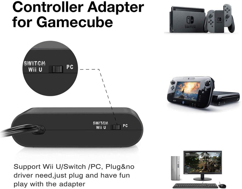  [AUSTRALIA] - Y Team Controller Adapter for Gamecube, Compatible with Nintendo Switch, Super Smash Bros Switch Gamecube Adapter for WII U, PC, 4 Port ,Black, W046