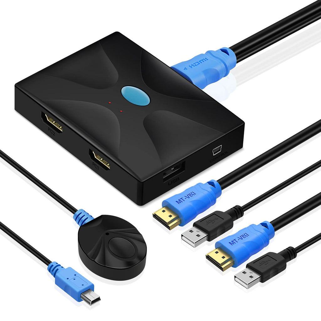  [AUSTRALIA] - TNP 4K HDMI KVM Switch 2 Port, 2 Computer 1 Monitor Switch 3 USB Switch Box, Includes Desktop Extension Controller Remote, USB Keyboard and Mouse Switch Between Multiple Computers