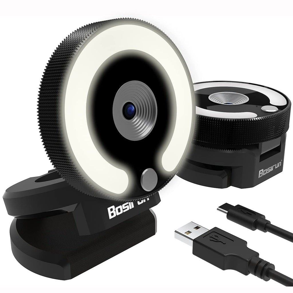  [AUSTRALIA] - BOSIRUN 2021 Streaming QHD 2K/1080P 30fps Webcam/Webcams with Microphone and Ring Light, 3-Color Temperature/Brightness, Auto Focus，Plug and Play Computer Camera, Web Camera for Laptop, MacBook, PC