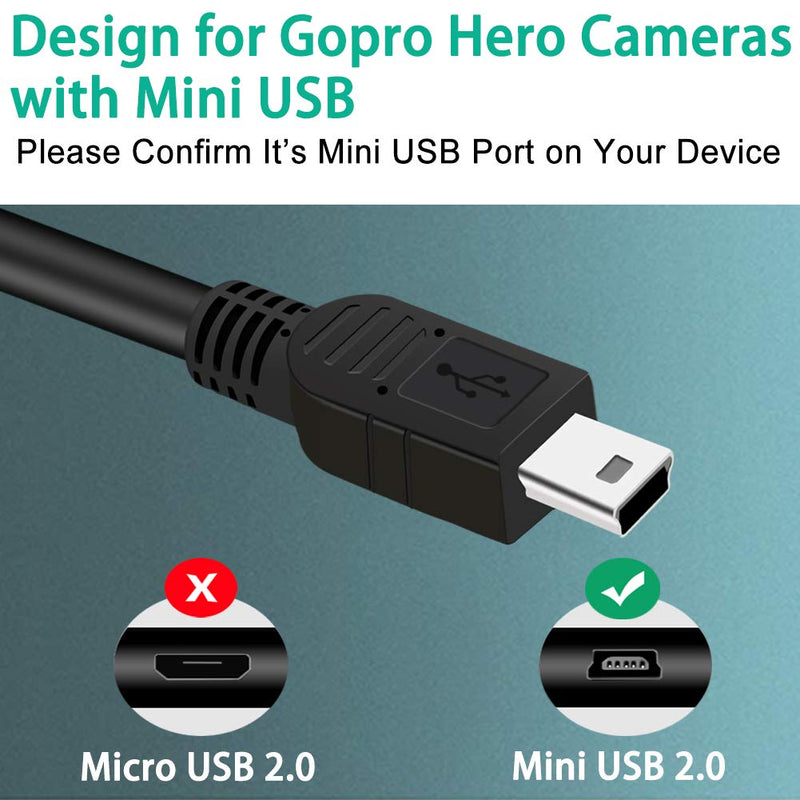  [AUSTRALIA] - SCOVEE Mini USB Charger Cable for Gopro Hero 4 Silver Hero 4 Black Hero 3+ Silver Hero 3+ Black Hero 3 White Hero 3 Black Hero 3 Silver Hero 2 Hero 1,Mini-B Camera Data Sync Charging Power Cord 3ft