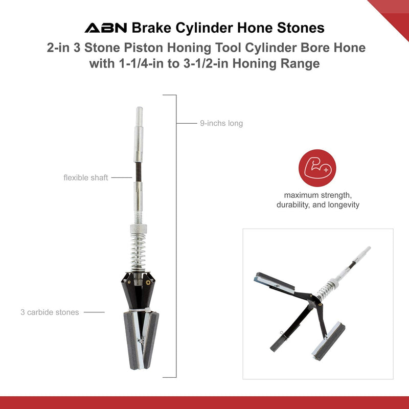  [AUSTRALIA] - ABN Brake Cylinder Hone – 2in 3 Stone Piston Honing Tool Cylinder Bore Hone with 1-1/4in to 3-1/2in Honing Range