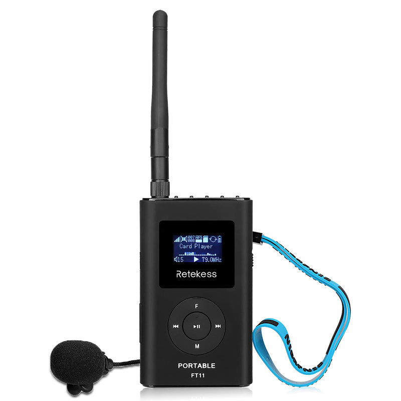  [AUSTRALIA] - Retekess FT11 FM Transmitter,Portable FM Broadcast Transmitter for Church with Microphone, Rechargeable FM Radio Stereo Station for Drive-in Movie,Parking Lot,Support TF Card AUX Input