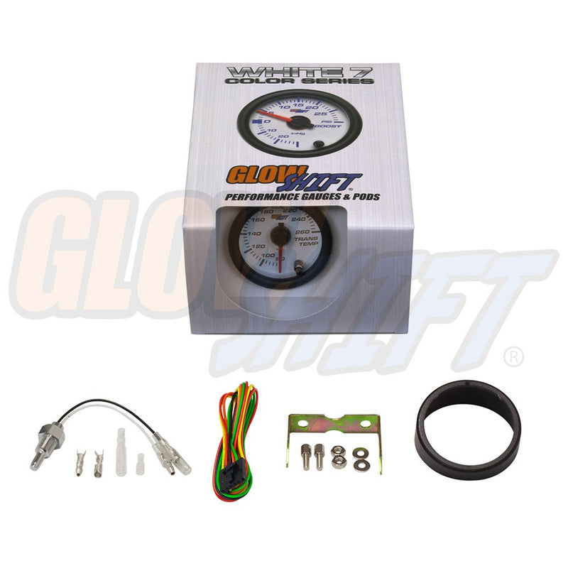  [AUSTRALIA] - GlowShift White 7 Color 260 F Transmission Temperature Gauge Kit - Includes Electronic Sensor - White Dial - Clear Lens - for Car & Truck - 2-1/16" 52mm