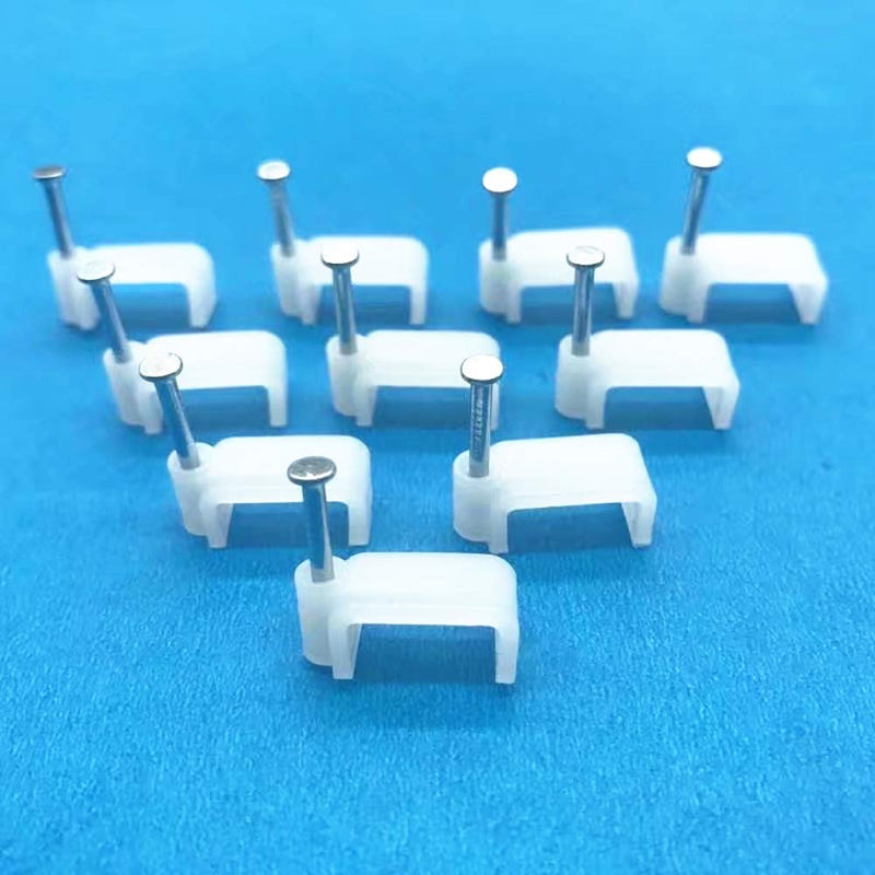  [AUSTRALIA] - 200 PCS 8mm Flat Ethernet Cable Wire Clips Single Coaxial Cable Clamps with Nail for Ethernet Cable Management