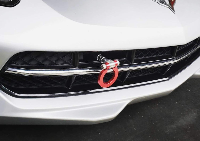  [AUSTRALIA] - iJDMTOY Red Track Racing Style Tow Hook Ring Compatible With 2014-2019 C7 Chevrolet Corvette Z06 Z51 ZR1 Gran Sport Models, Made of Lightweight Aluminum