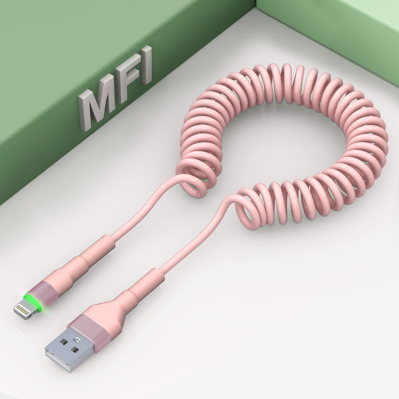  [AUSTRALIA] - Coiled iPhone Lightning Cable [MFi Certified], Apple CarPlay Cable with Data Sync, Short Coiled iPhone Charger Cable for Car, Pink 1 Pink