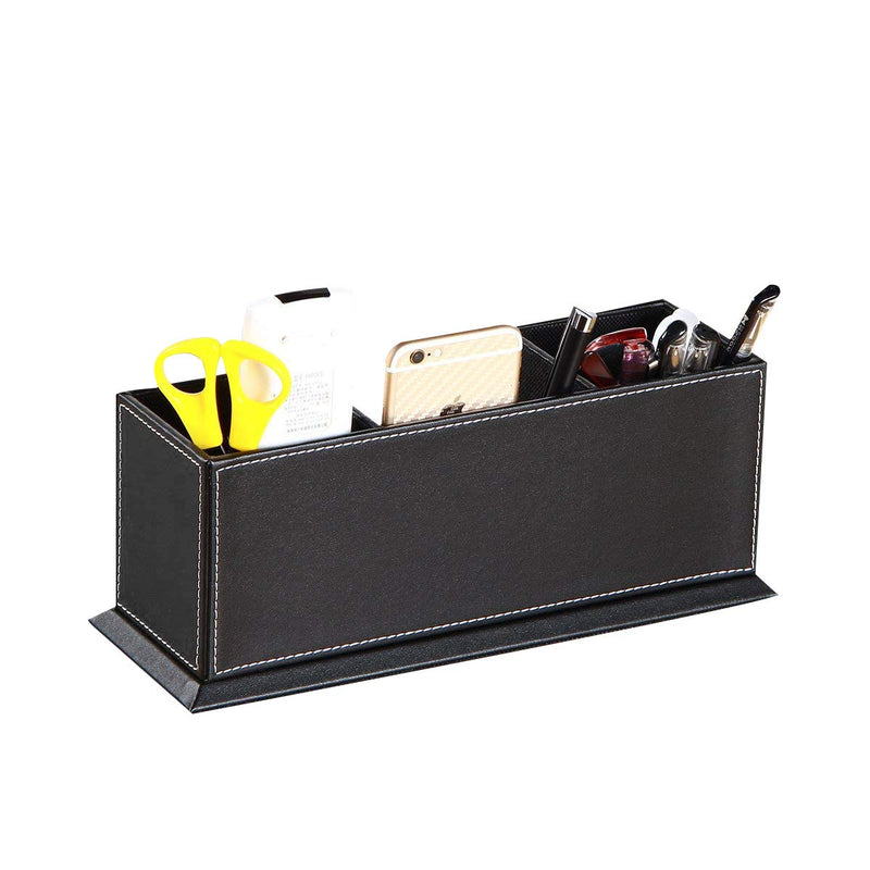 PUSU Leather Cute Pen Organizer,Pencil Holder,Pen Cup/Stand/Tray/Container/Caddy,desk organizers and accessories,Office Supplies Desktop Storage Box for Stationery,Business Card,Phone,etc.… (black) black - LeoForward Australia