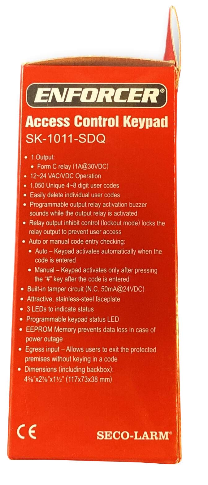  [AUSTRALIA] - Seco-Larm SK-1011-SDQ ENFORCER Access Control Keypad, Up to 1,000 possible user codes (4-8 digits), Output can be programmed to activate for up to 99,999 seconds (nearly 28 hours)