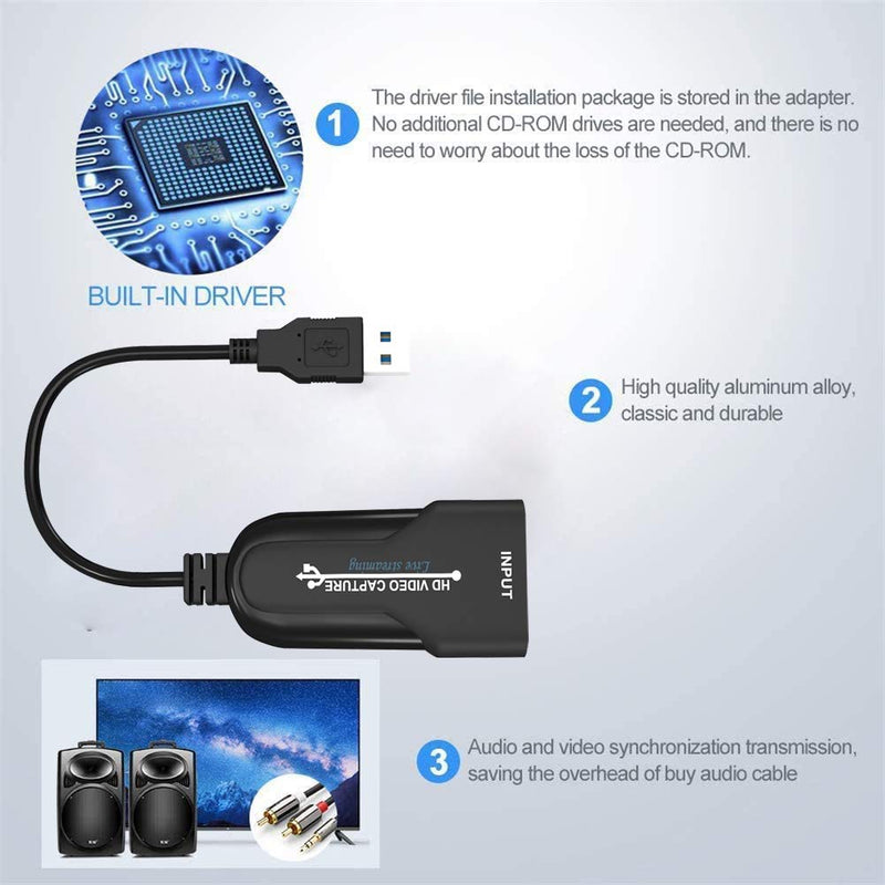  [AUSTRALIA] - Audio Video Capture Cards 4k Cam Link 1080P HDMI to USB 2.0 Record VIA DSLR Camcorder Action Cam Computer Capture Device for Streaming, Live Broadcasting, Video Conference, Teaching, Gaming