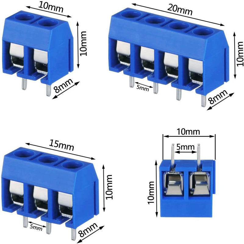  [AUSTRALIA] - beihuazi® PCB screw terminals screw terminal block solderable screw terminal 300V, 16A for Arduino (100 pieces, 5 mm, blue, 2 pin-85, 3 pin-10, 4 pin-5).