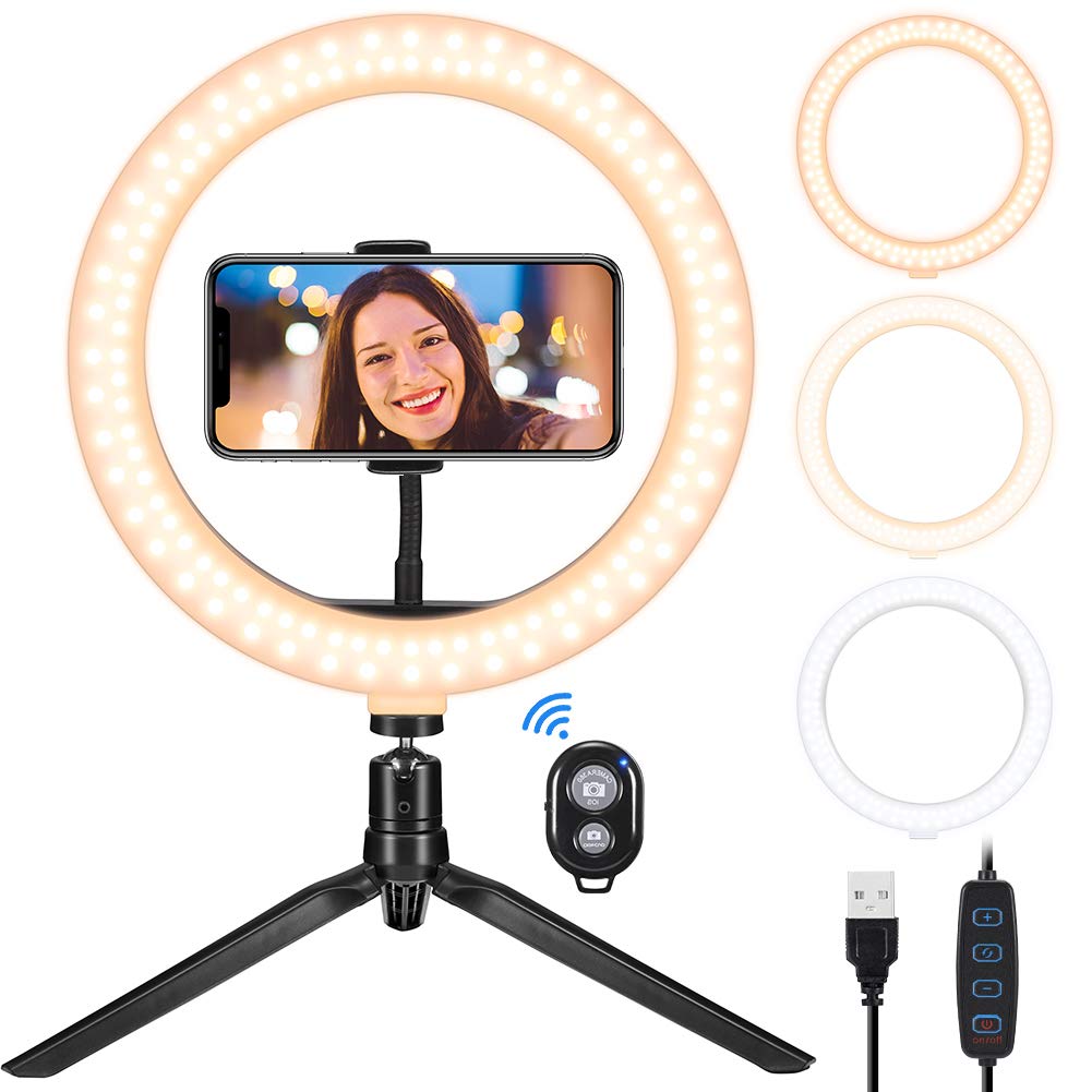  [AUSTRALIA] - OCROUKI Ring Light with Stand and Phone Holder - Selfie Ring Light with Tripod Stand,3 Lighting Modes and 10 Brightness Levels,for Tiktok,YouTube, Makeup,for Phone and Computer (10.2INCH) 10.2INCH