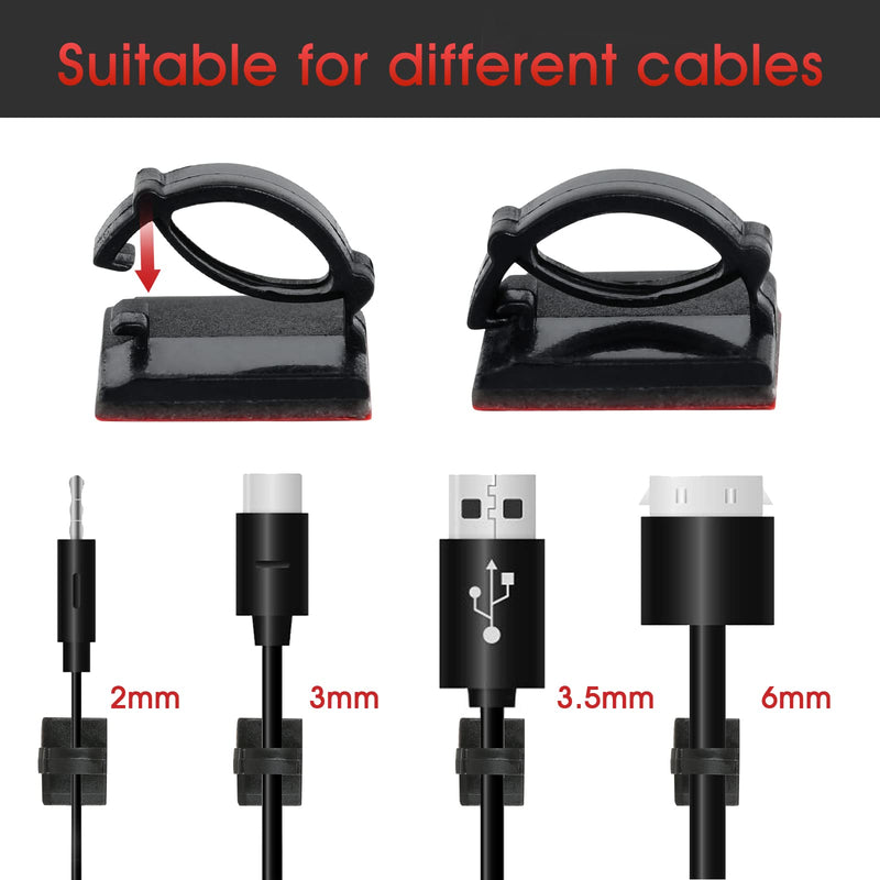  [AUSTRALIA] - GWHOLE 100Pcs 3m Adhesive Cable Clips Cord Organizer Wire Management for Car, Office and Home 3M Cable Clips