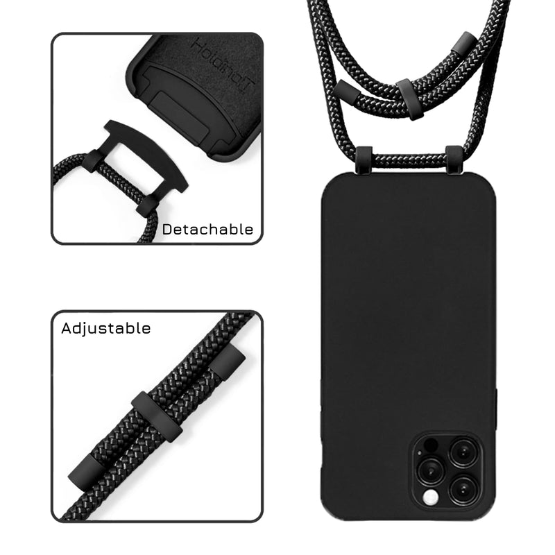  [AUSTRALIA] - HoldingIT Crossbody Phone Case with Detachable Lanyard Compatible with iPhone 12, 12 Pro, 12 Pro Max, 2-in-1 Hands Free iPhone Cover with Drop Protection, Adjustable Rope Black iPhone 12 Pro Max