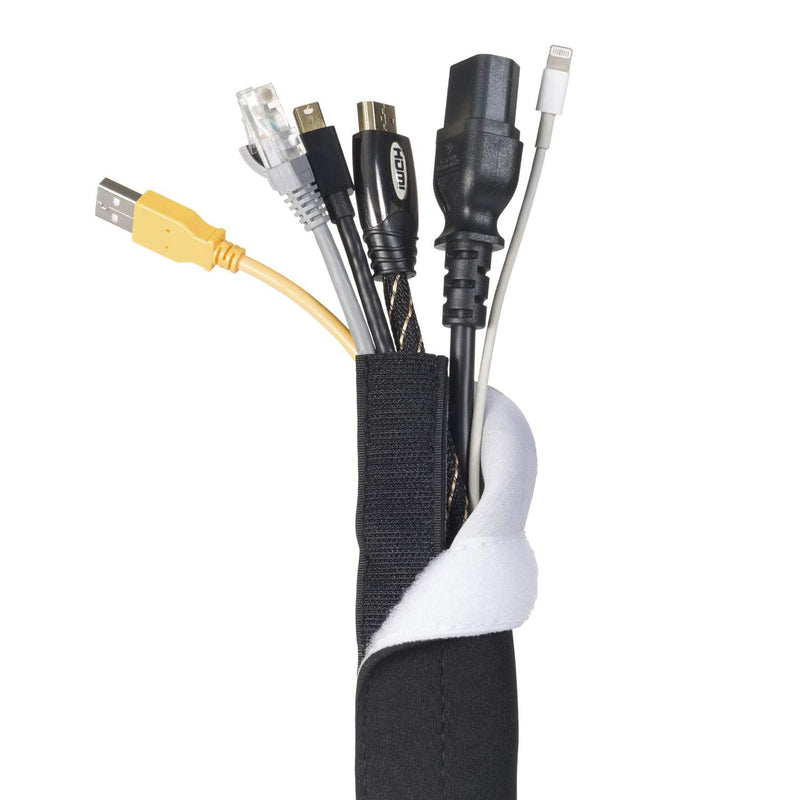  [AUSTRALIA] - D-Line Cable Sleeve, Cable Management Tube, Hook & Loop Sleeve to Organize Cables Coming from TVs, PCs - 39" Length, Reversible Black or White