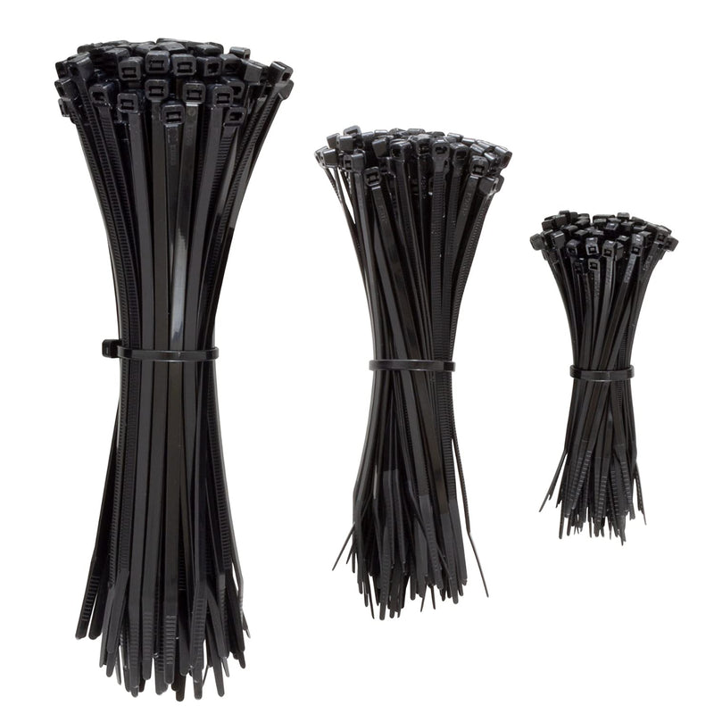  [AUSTRALIA] - GTSE Black Zip Ties, 300 Pack Assorted Sizes, 6"/8"/12" Inches, UV Resistant Nylon Cable Ties, Self-Locking Tie Wraps 6" / 8" / 12" - 300 Pack