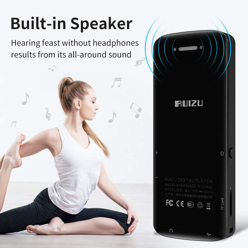  [AUSTRALIA] - Mp3 Player, 16GB Mp3 Player with Bluetooth 5.0, Built-in Speaker, Portable HiFi Lossless Sound Music Player, with FM Radio, Voice Recorder, Touch Button with Screen, Support up to 128GB(Black) Black 16GB