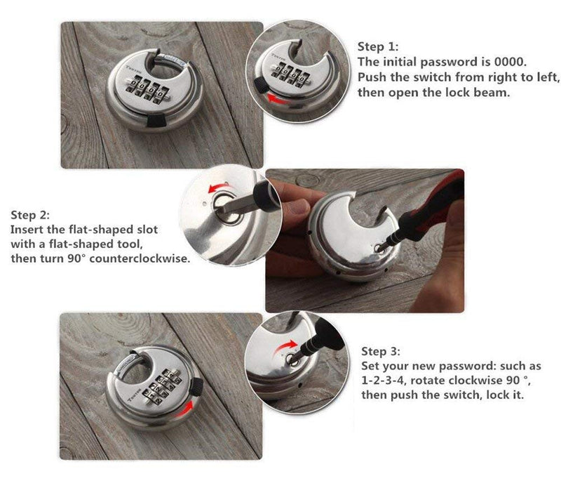  [AUSTRALIA] - Stainless Steel Discus Padlock 4 Digit (3inch) Combination Lock Outdoor for Warehouse, Sheds, Storage Locker, Units (Silver,1) Silver,1