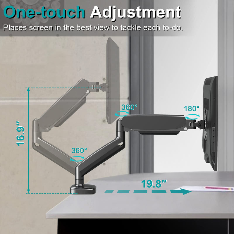  [AUSTRALIA] - MOUNT PRO Single Monitor Desk Mount - Articulating Gas Spring Monitor Arm, with VESA Extension Bracket Adapter,Fits Most 13 to 35-inch Screens,VESA 200×100 ,200×200