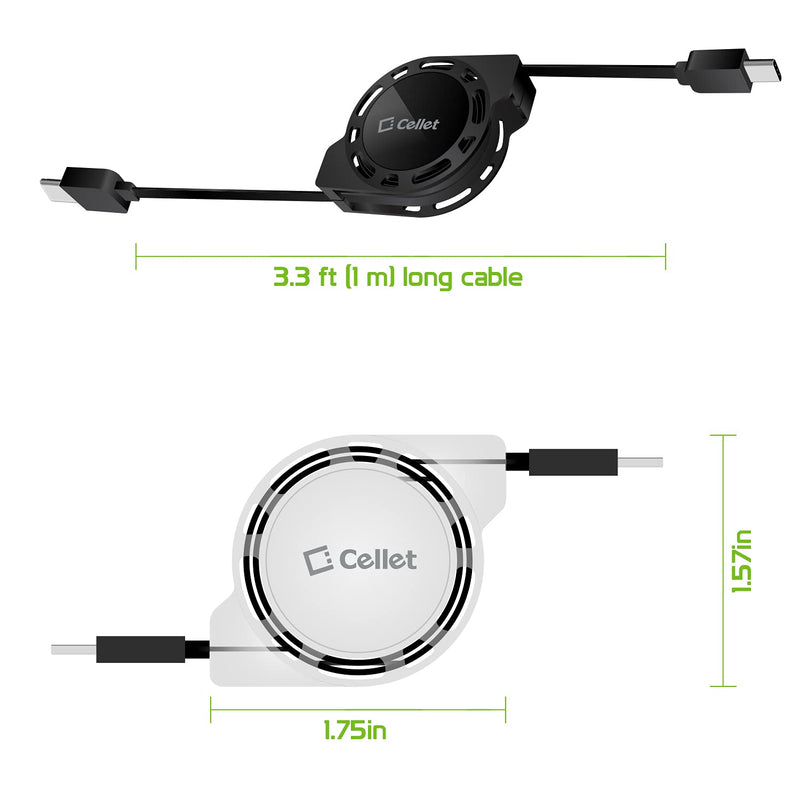  [AUSTRALIA] - USB-C Retractable Car Charger Cable, Fast Charging Cord. Type-C to Type-C (2 Pack), 3 Feet for Computer & Smartphones by Cellet USB-C to USB-C