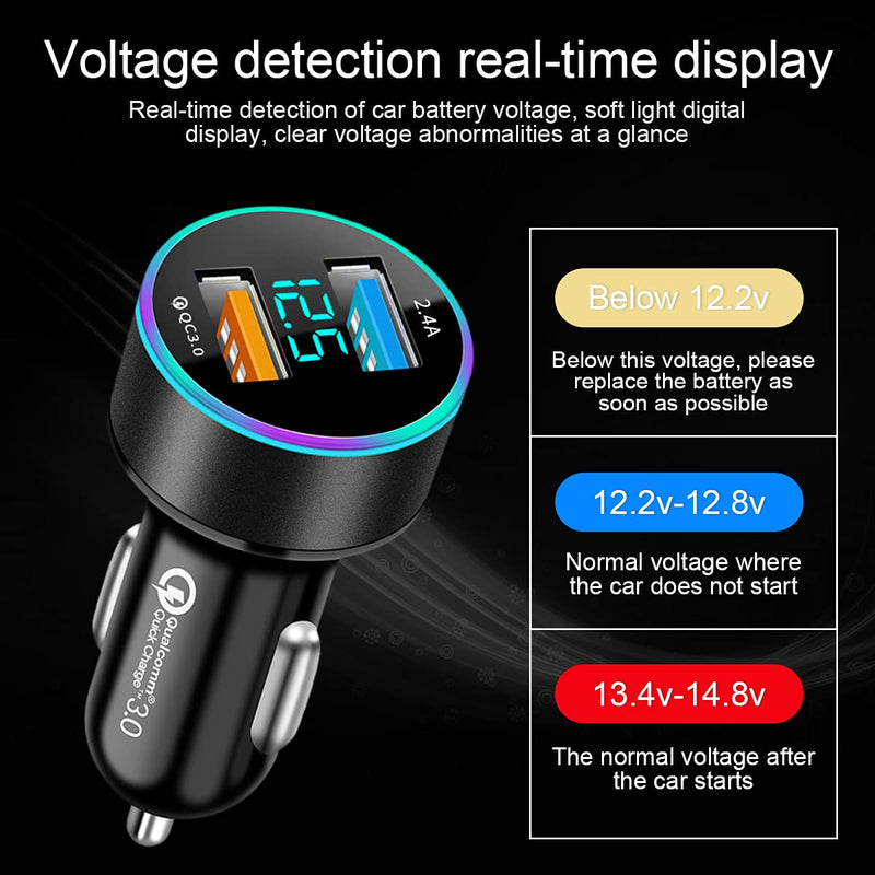  [AUSTRALIA] - USB C Car Charger Adapter, Dual QC3.0 Ports Car Charger, All Metal Quick Charge with LED Voltage Display, Cigarette Lighter Car Adapter, Compatible with iPhone11 pro/Xs/Max, Galaxy Note 8/S9 and More