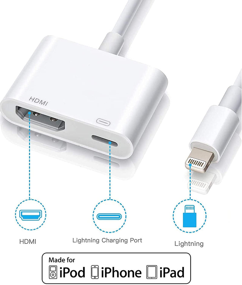  [AUSTRALIA] - [Apple MFi Certified] Lightning to HDMI Adapter for iPhone to TV, 1080P Lightning to Digital AV Adapter with Charging Port Compatible for iPhone 14 13 12 11 XS XR X 8 7 iPad to HDTV Projector Monitor White