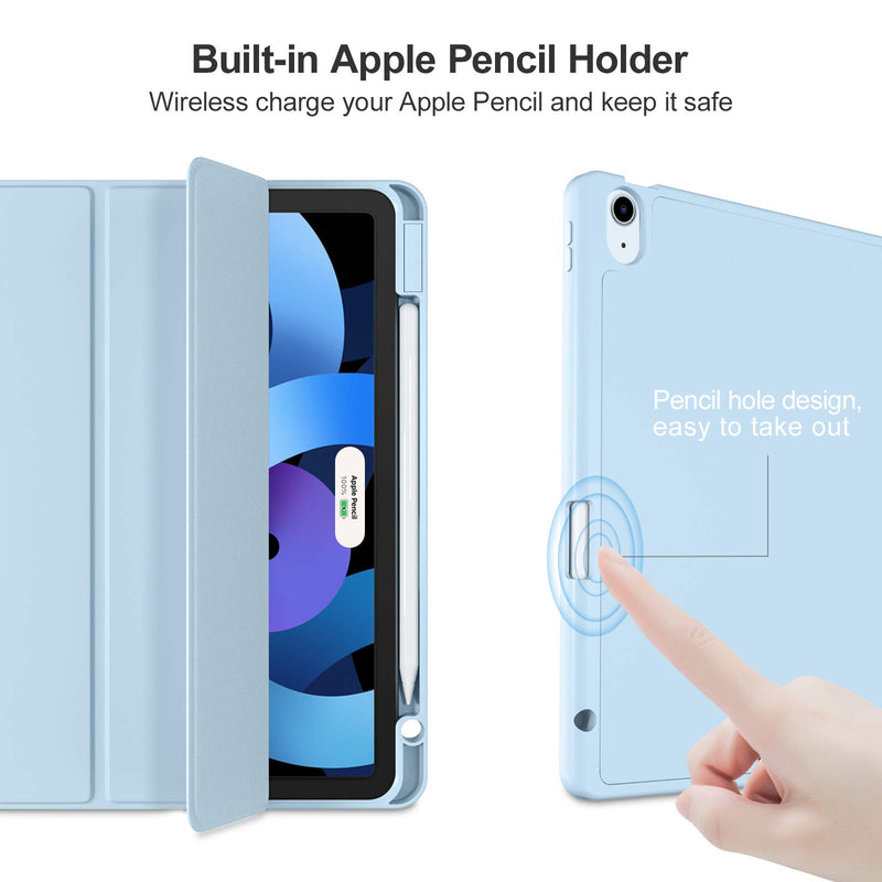  [AUSTRALIA] - Akkerds Case Compatible with iPad Air 4th Generation Case 2020 10.9 Inch [Pencil Holder/2nd Pencil Charging] [Auto Sleep/Wake], Trifold Stand Smart Case Compatible with iPad Air 4 Case, Sky Blue
