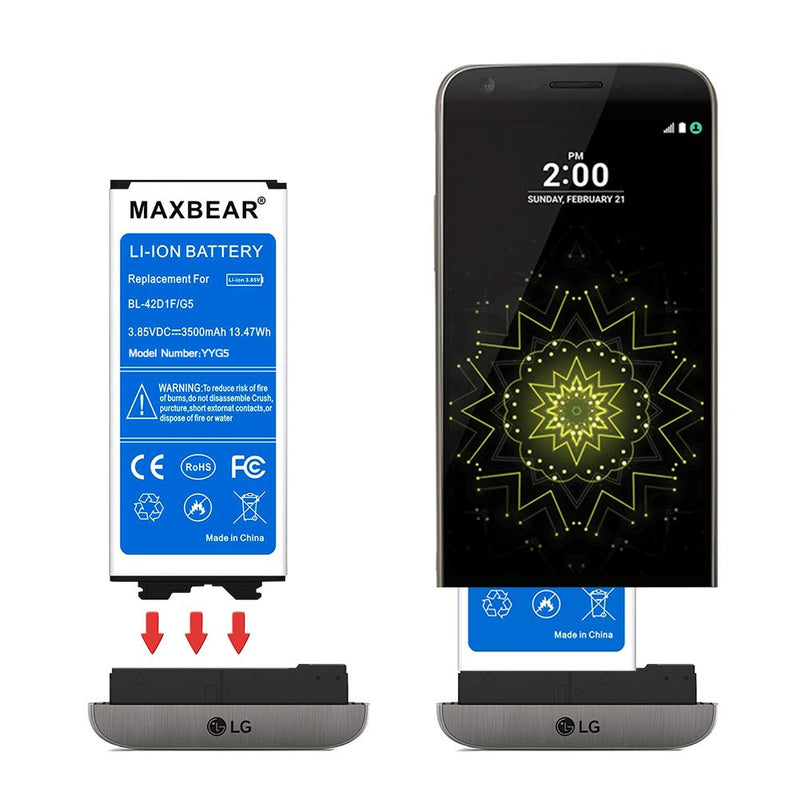 LG G5 Battery,MAXBEAR [3500mAh] Replacement Li-ion Battery for LG G5 BL-42D1F H830 (T- Mobile),H820 (AT&T),VS987 (Verizon),LS992 (Sprint),US992 (US Cellular) | G5 Spare Battery [12 Month Warranty] - LeoForward Australia