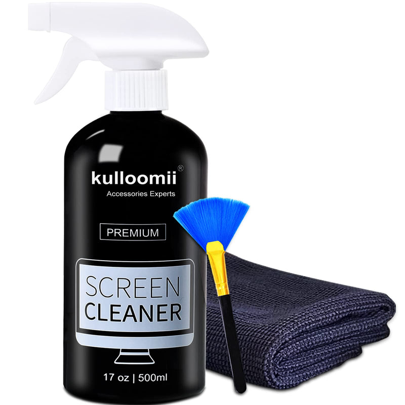  [AUSTRALIA] - Screen Cleaner Spray, 17oz Screen Cleaning Kit for iPhone, Ipad, TV, Monitor, Laptop, Computer, MacBook, Kulloomii 500ml Large Bottle Electronic Cleaner with Microfiber Cloth and Brush