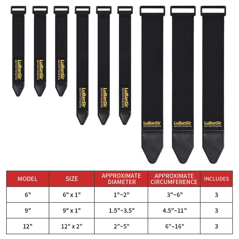  [AUSTRALIA] - LuBanSir Cinch Straps, Assorted 9 Pack（6“/9”/12“） Super-Stretch Storage Straps Fit House, Garage, Workshop, Boat, Car Organization 6"/9"/12"