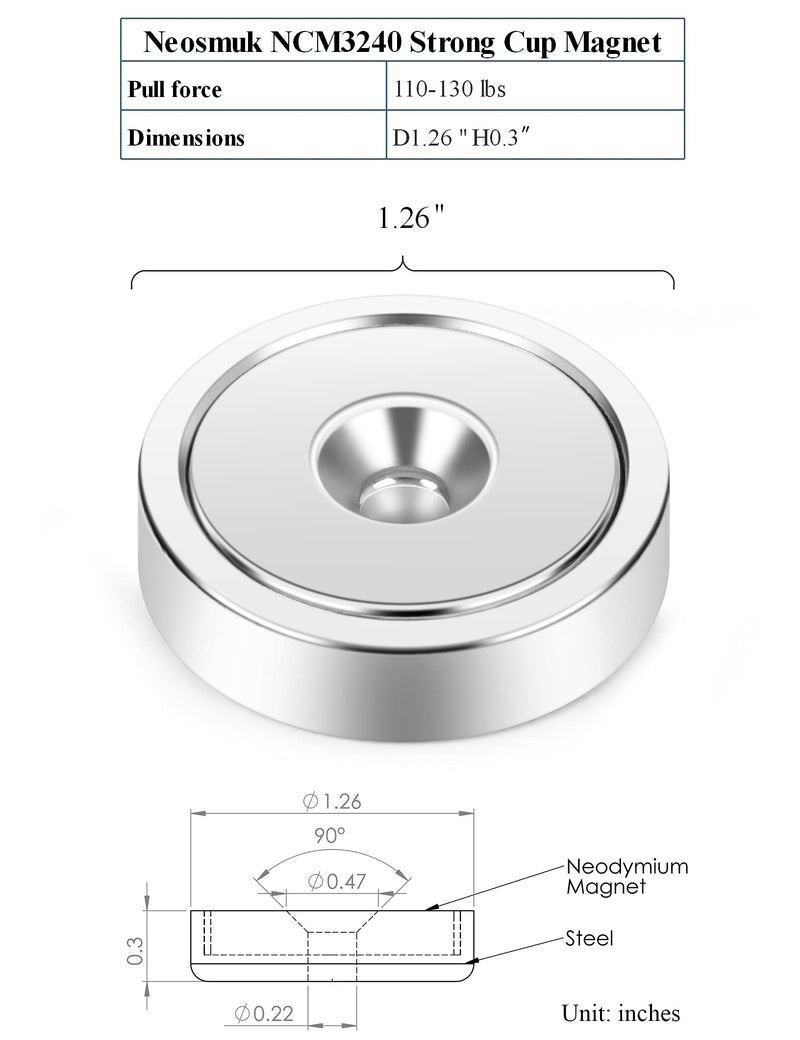  [AUSTRALIA] - Neosmuk Magnets, 100lb+ Super Strong Round Magnet with Hole in The Center for Mounting, Heavy Duty Neodymium Cup Magnet with Screw for Wall, Rare Earth Magnets Round Base Disc Magnet 6
