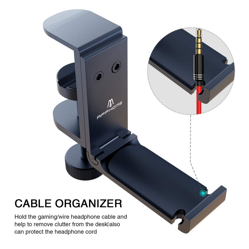  [AUSTRALIA] - APPHOME Headphone Hook Desk, Headphones Stand Under Table Foldable Headset Holder Clamp Hanger Mount, Built in Cable Clip Organizer for PC Gaming, Office, Backpack Bag Purse Hanging Premium Black-One Pack