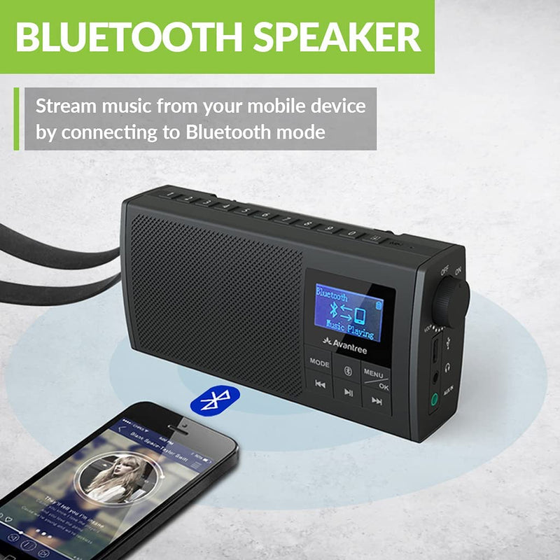 [AUSTRALIA] - Avantree Soundbyte 860s Portable FM Radio with Bluetooth 5.0 Speaker & SD Card MP3 Player 3-in-1, 6W Wireless Speaker, Auto Channel Scan & Preset, 8H Rechargeable Battery Operated for Outdoor (No AM)