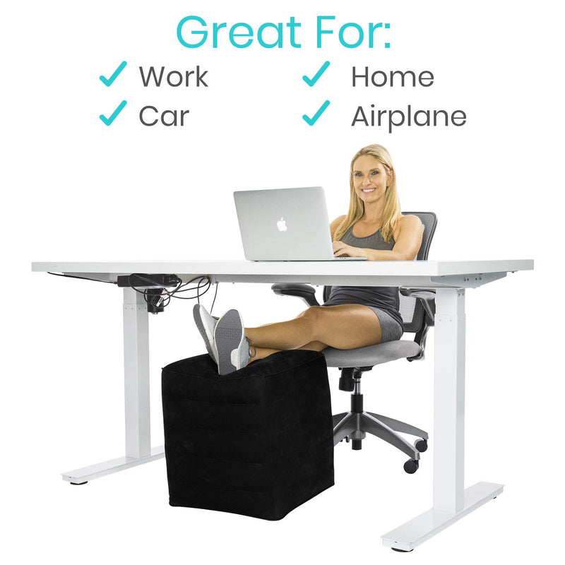  [AUSTRALIA] - Xtra-Comfort Inflatable Ottoman - Foot Rest for Office Desk, Car, Chair, Airplane Travel - Leg Elevation Pillow with Bag and Hand Pump - for Camping, Kids, Adults - Height and Firmness Adjustable Black